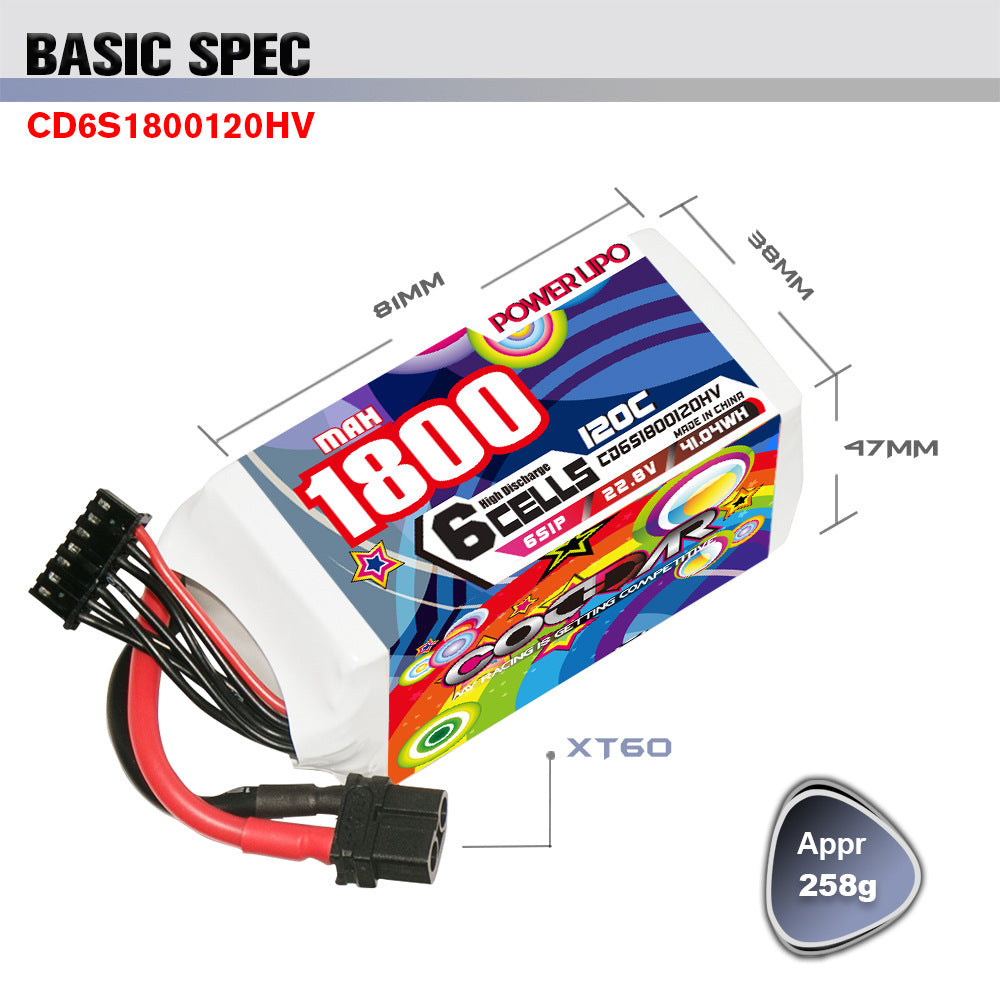 1800MAH 6S 22.2V 120C High Voltage Aircraft Model 5 Inch Traverser FPV Lithium Battery