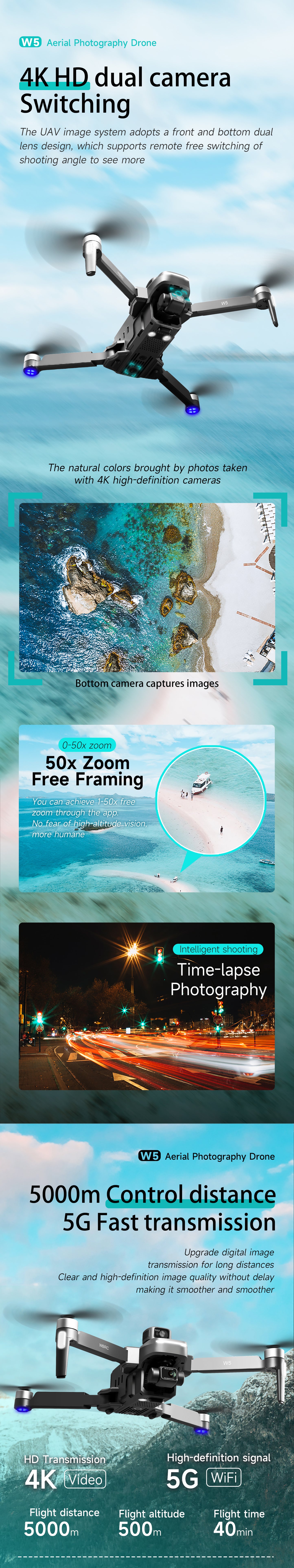 4K HD dual camera 5km remote control UAV 5G speed transmission intelligent obstacle avoidance GPS optical flow fixed point hovering UAV