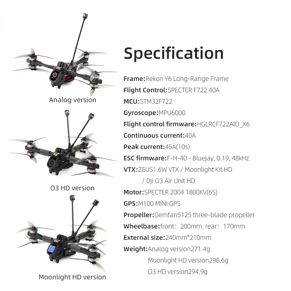Black Dragonfly Y6 5-inch long range FPV drone Moonlight Kit HD
